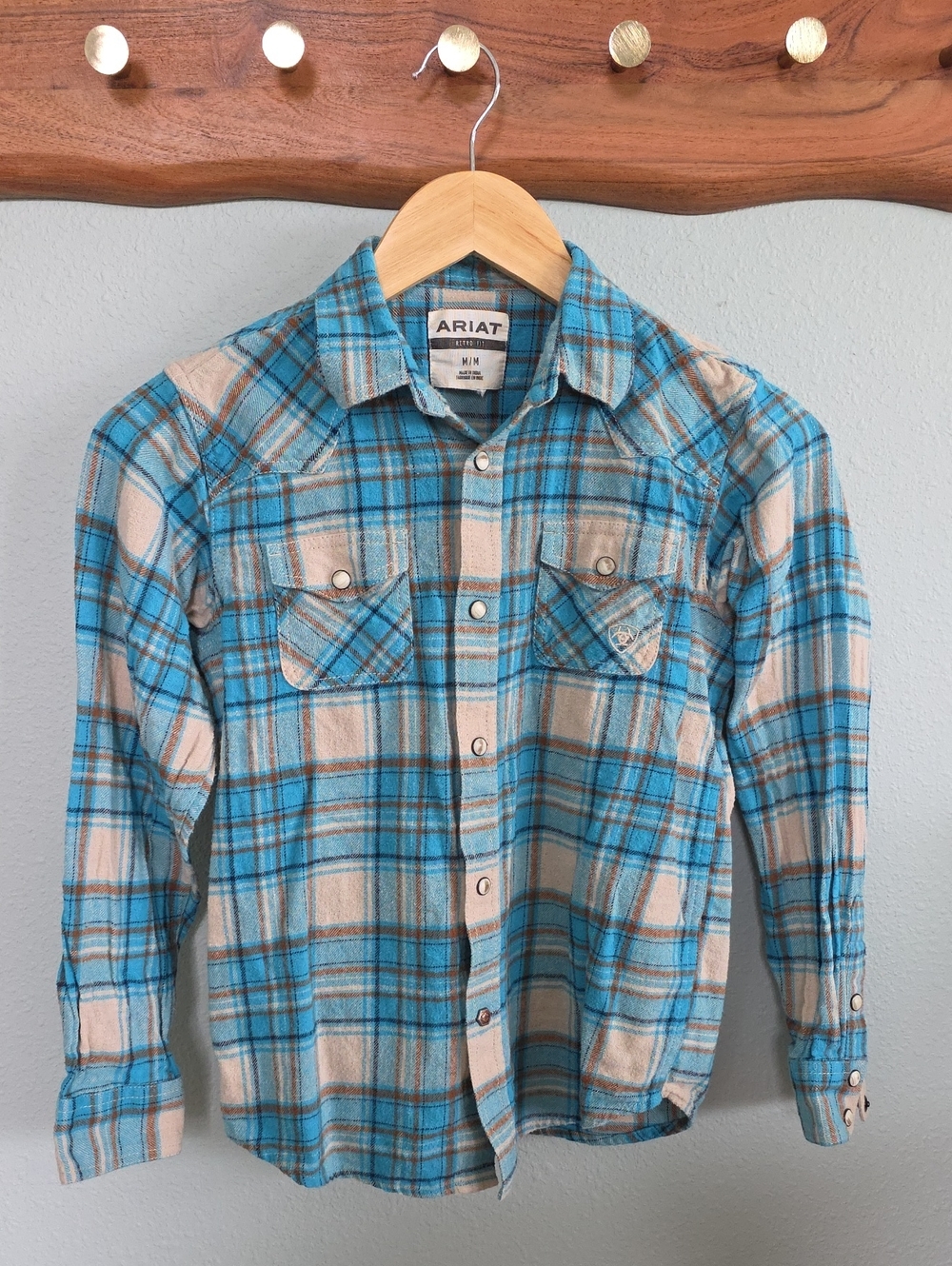 Ariat Teal & Cream Plaid Western  Button-Down Shirt